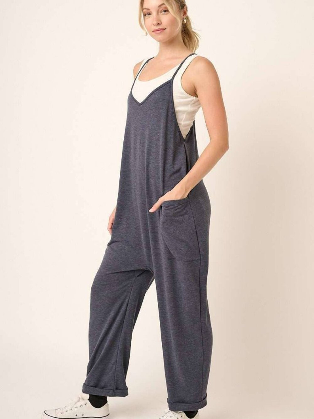 Mittoshop French Terry Relaxed Fit Sleeveless Jumpsuit Denim Blue NWT Medium